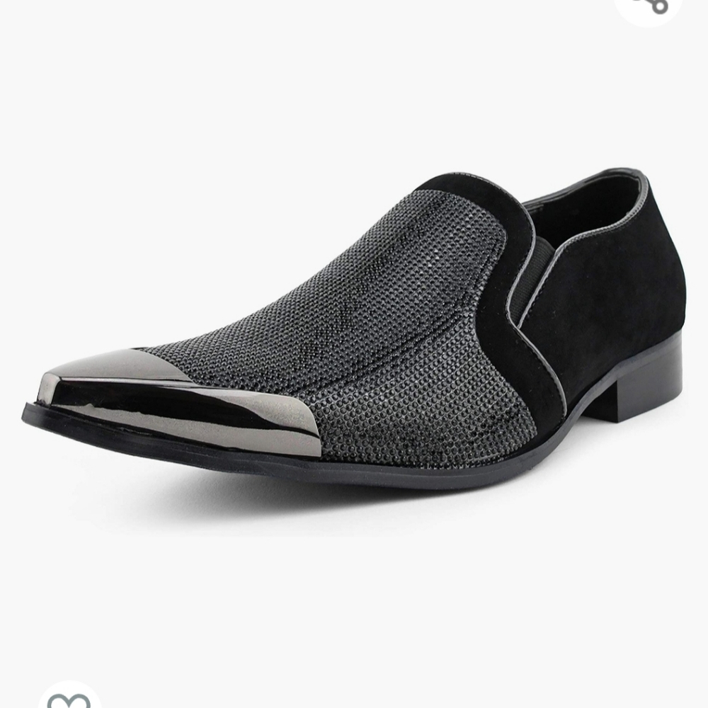 Bolano Black Sparkling Lofers Dress Shoes Pointed-Toe Steel Cap